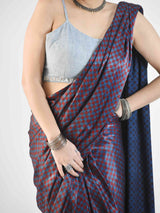 Ajrakh mashru silk saree with designer blouse