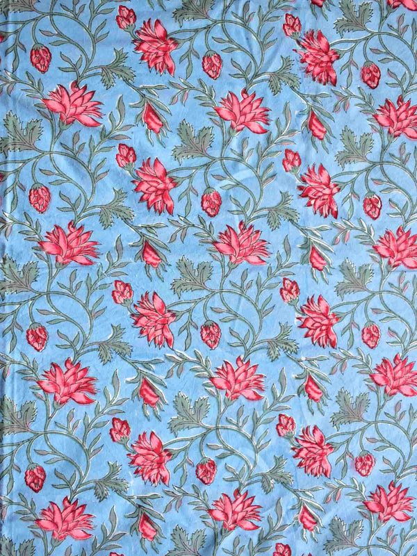 Floral - Hand block printed COTTON DOUBLE BEDSHEET WITH PILLOW COVERS