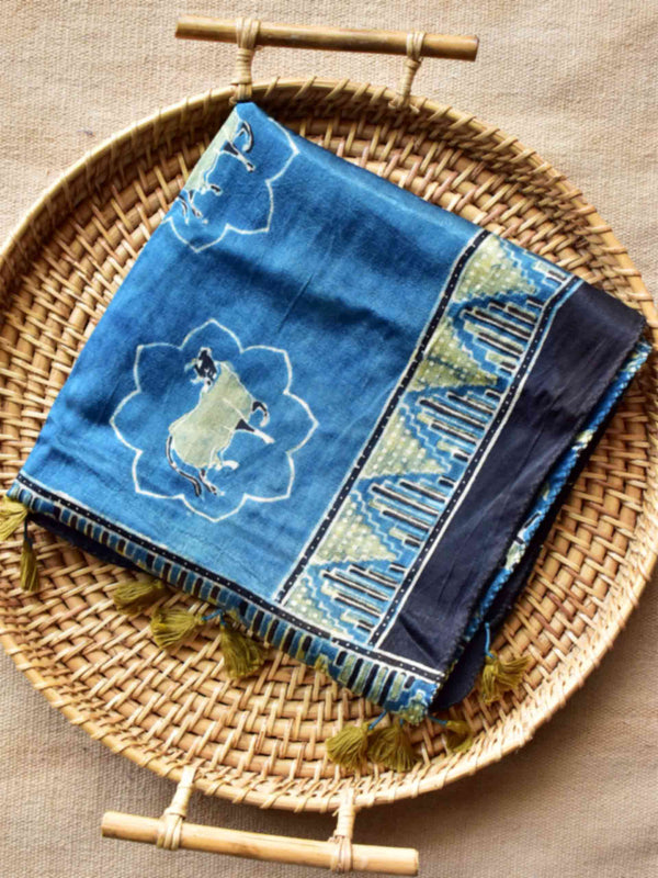 kashish - Ajrakh hand block printed Mashru silk stole