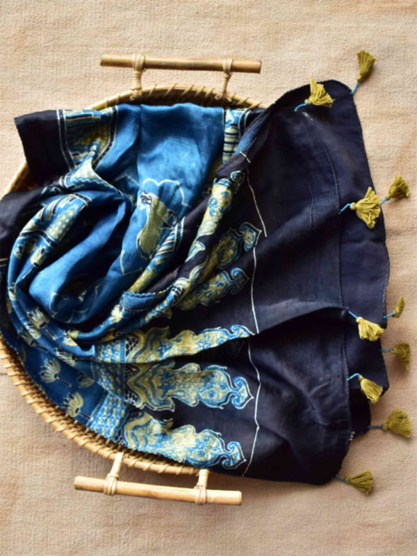 kashish - Ajrakh hand block printed Mashru silk stole