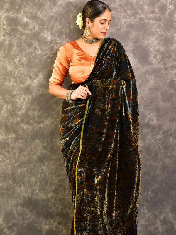 Raji - Ajrakh Silk Velvet Saree