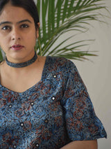 Buy Blue-Butterfly Ajrakh Mashru Silk Blouse