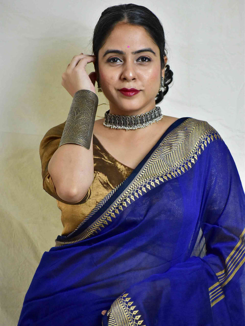 Aasmani - cotton saree with woven border