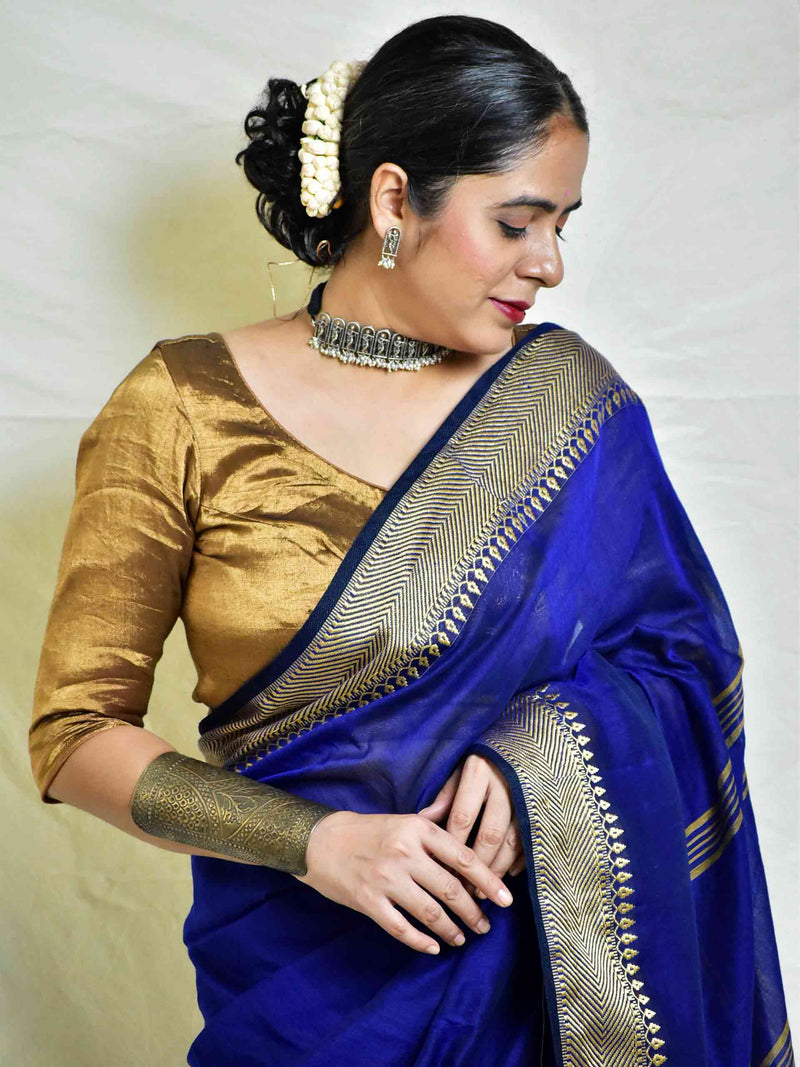 Aasmani - cotton saree with woven border