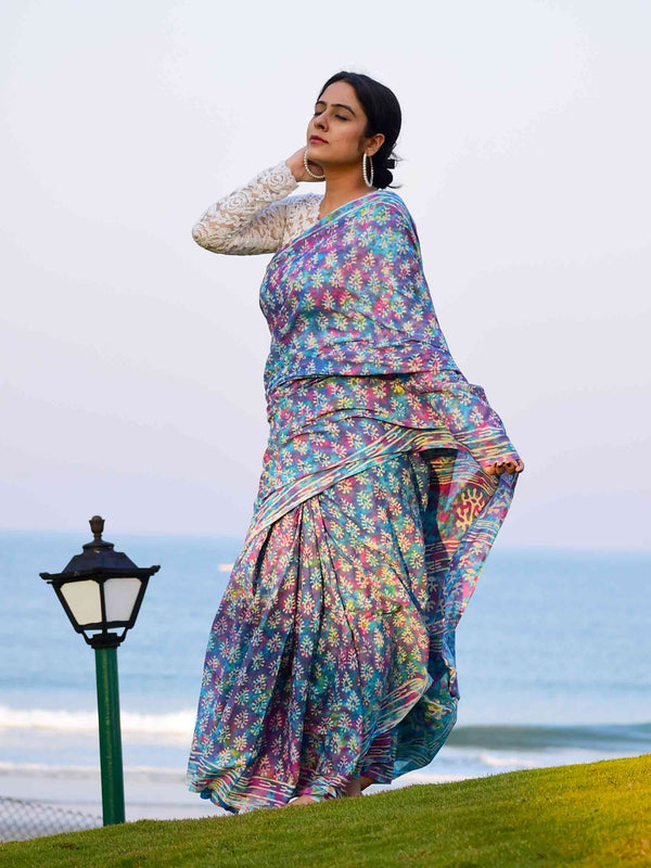 Rang Dhara - Hand block printed Mul Cotton Saree
