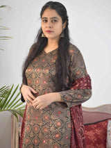 Brown Ajrakh Mashru Silk Kurti