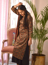 Brown Ajrakh Mashru Silk Kurti Dress