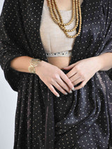 Buy Black Polka Ajrakh Mashru Silk Saree online