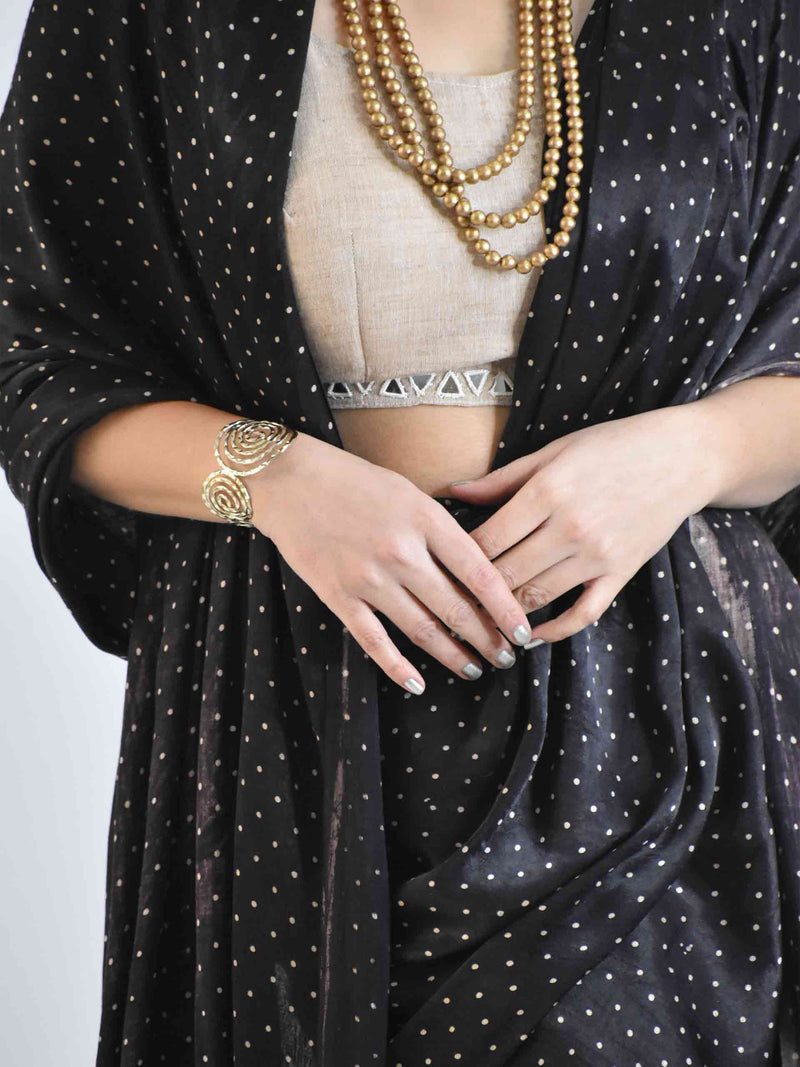 Buy Black Polka Ajrakh Mashru Silk Saree online