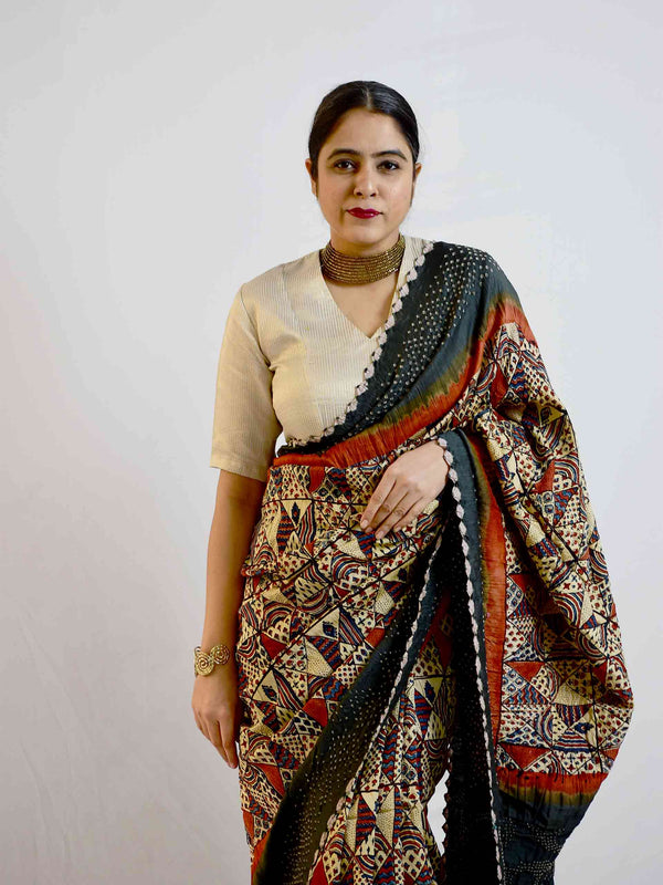 Ajrakh Chanderi Silk Saree Online