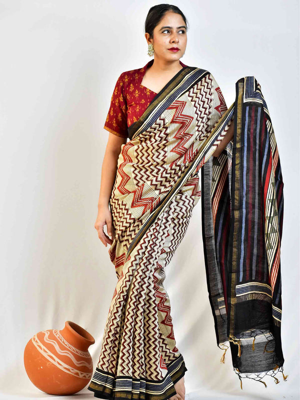 Zig zag - Dabu Chanderi silk saree