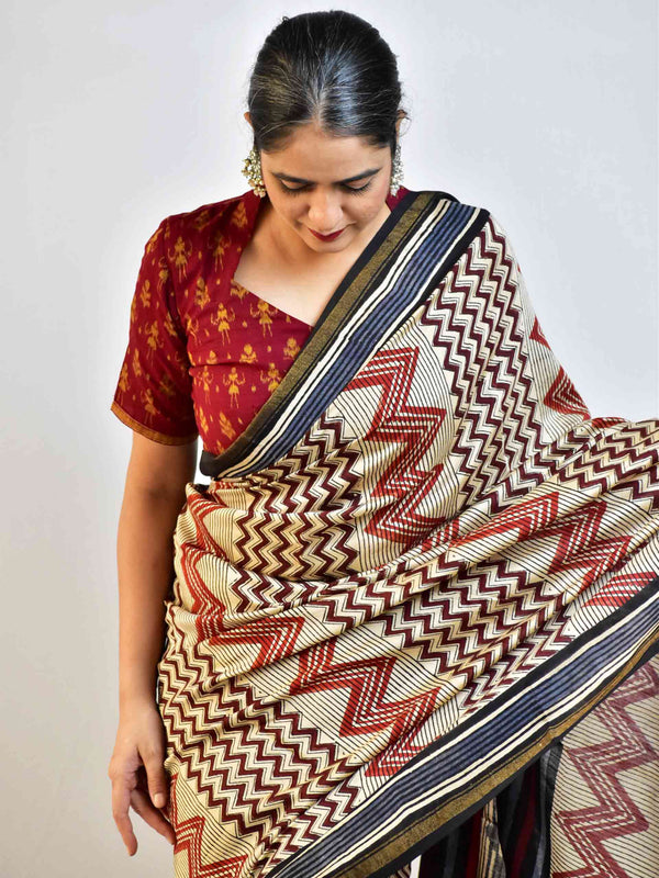 Zig zag - Dabu Chanderi silk saree