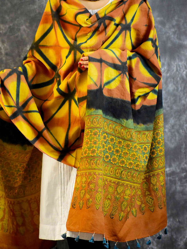 Ajrakh Clam Dyed Handloom Merino Wool Shawl Online