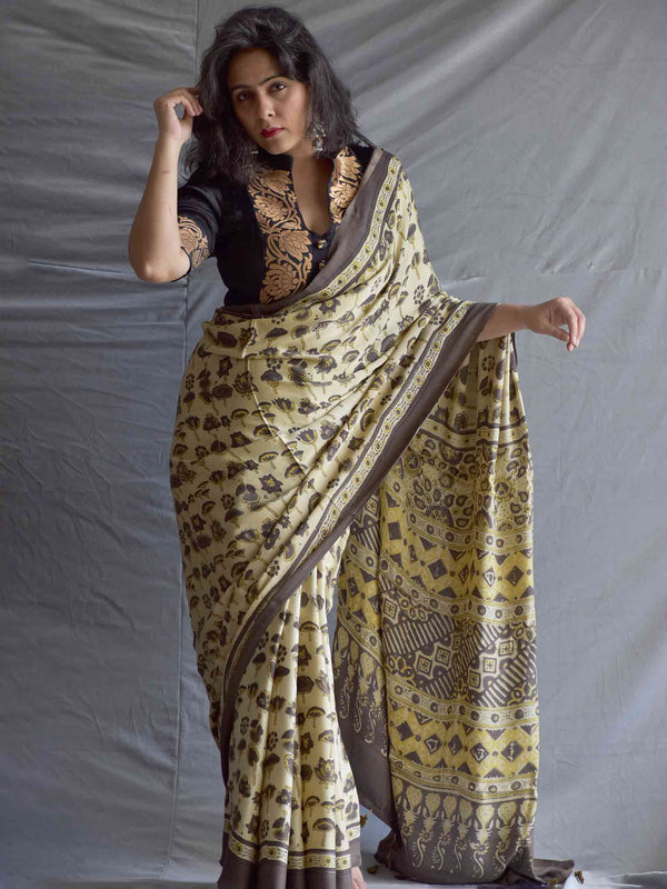 Lakeside- Ajrakh hand block printed Modal Silk Saree