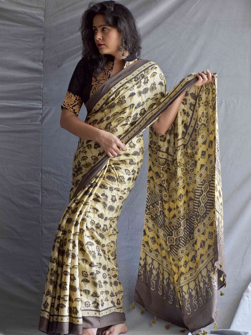 Lakeside- Ajrakh hand block printed Modal Silk Saree