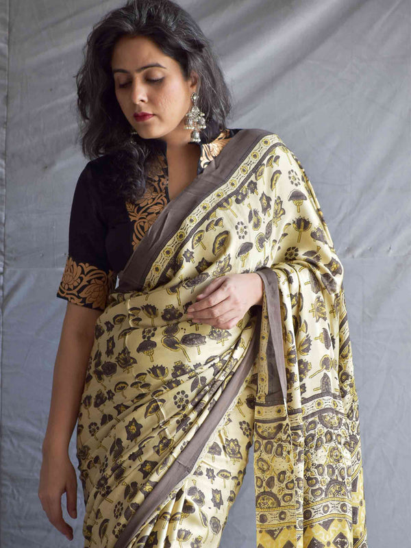 Lakeside- Ajrakh hand block printed Modal Silk Saree