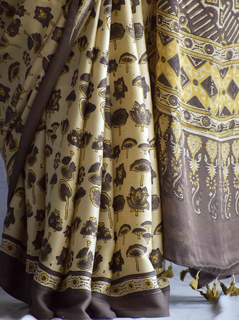Lakeside- Ajrakh hand block printed Modal Silk Saree