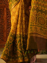 Sitaaron - Ajrakh handloom Kota Doria saree with zari border