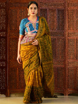 Sitaaron - Ajrakh handloom Kota Doria saree with zari border