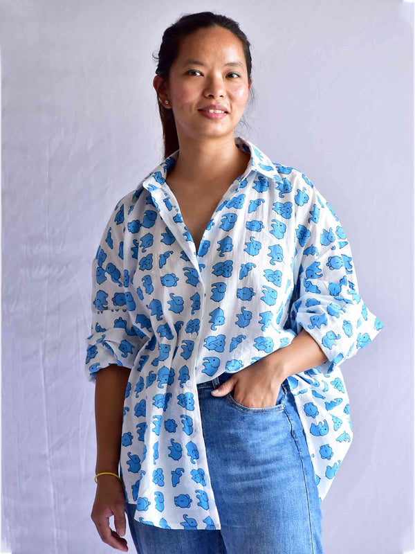 Rosella - Printed Cotton oversized Shirt