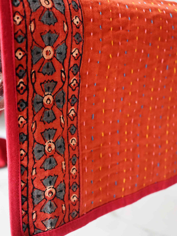 Sanjeeda - Ajrakh Kantha Table Runner 13x74