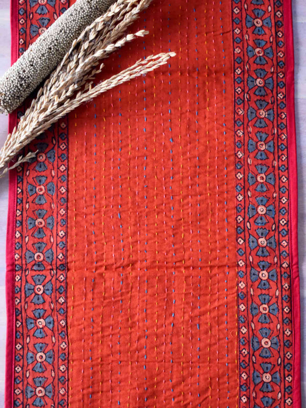Sanjeeda - Ajrakh Kantha Table Runner 13x74