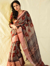 Roshini - Ajrakh handloom Kota Doria saree with zari border