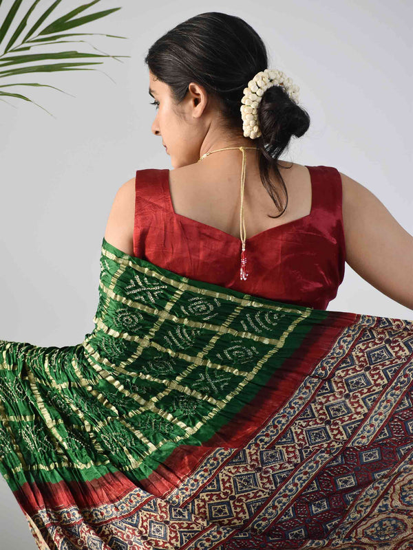red mashru silk blouse