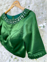 Green Leaf - mirror work Mashru silk blouse