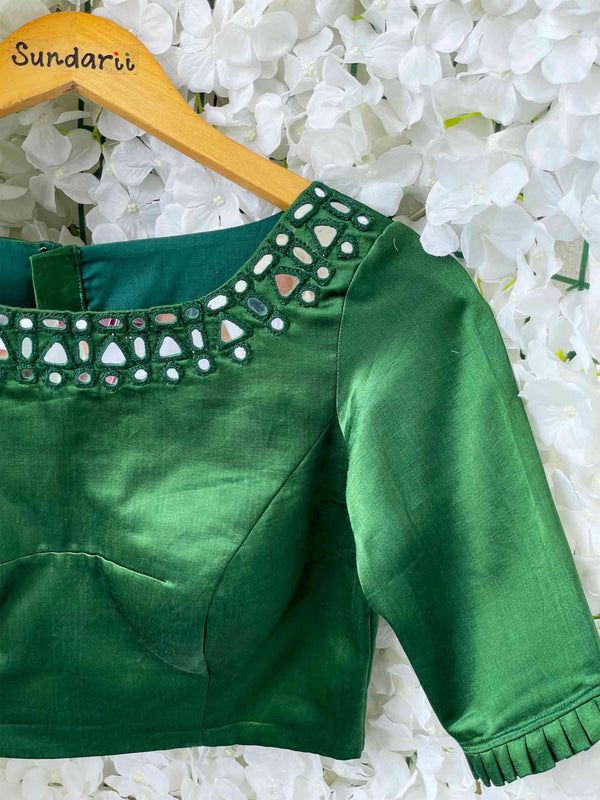 Green Leaf - mirror work Mashru silk blouse
