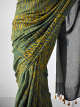 Ajrakh hand block printed mul cotton saree