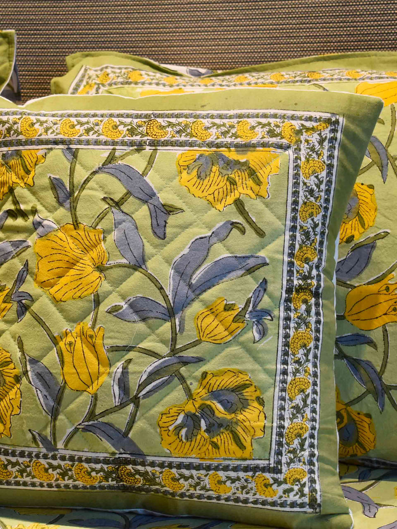 Soulful - Hand block printed quilted cotton cushion cover 16X16