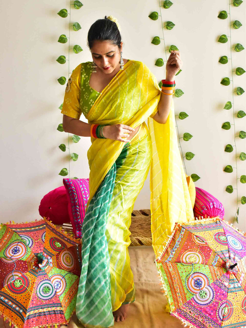 Haryali - Dual shaded leheriya Kota Saree