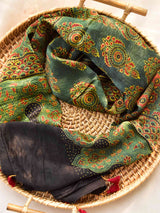Greener - Ajrakh hand block printed Mashru silk stole