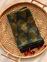 Greener - Ajrakh hand block printed Mashru silk stole