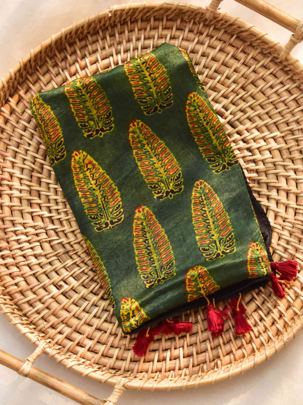 Maze - Ajrakh hand block printed Mashru silk stole