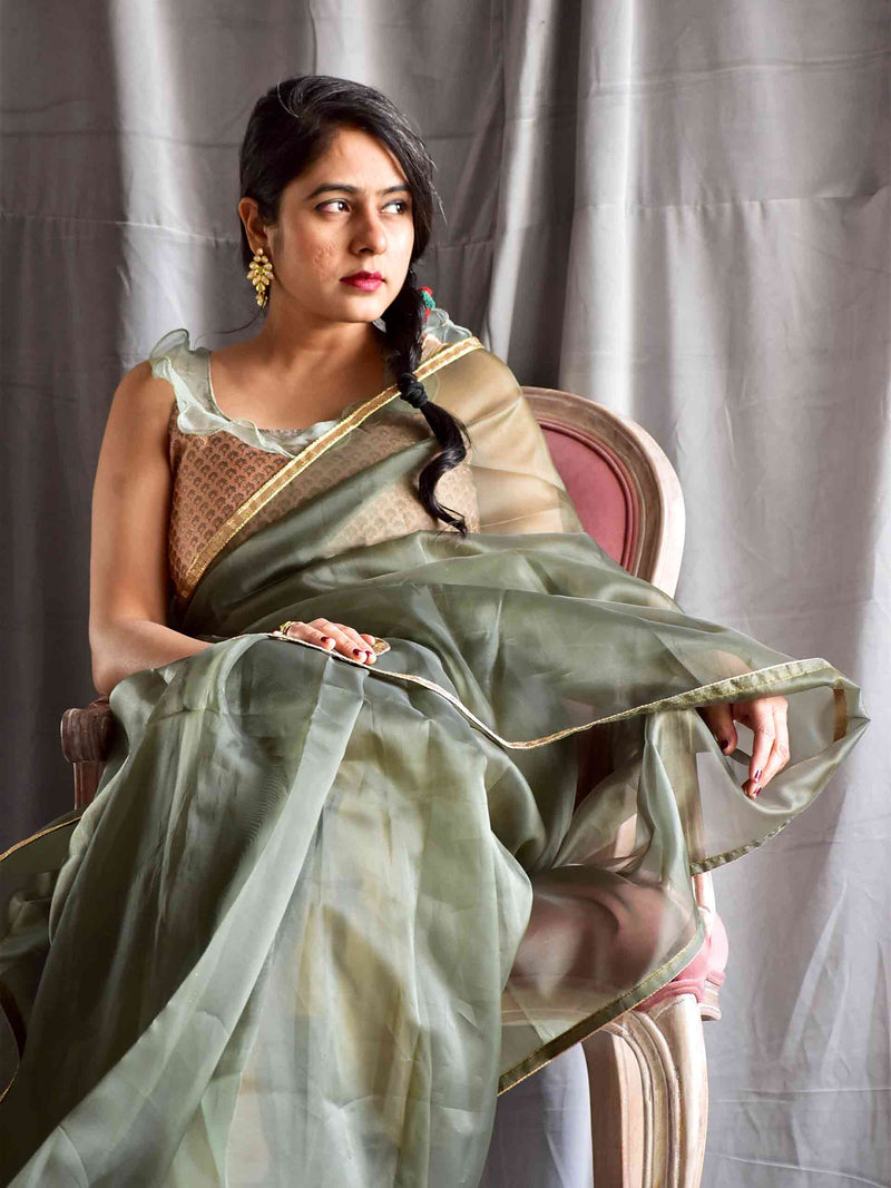 Onirique olive - Organza saree