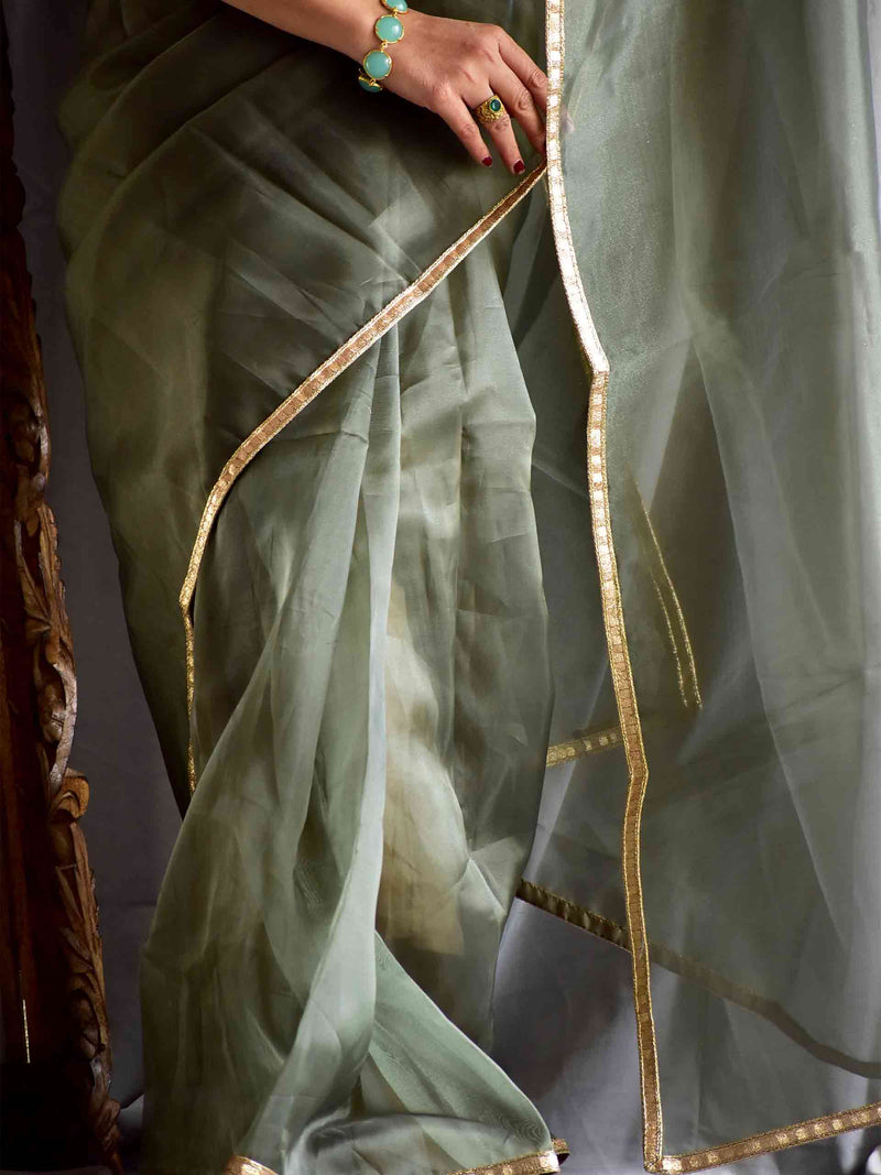 Onirique olive - Organza saree