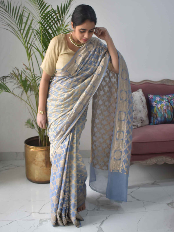 Grey banarasi silk saree