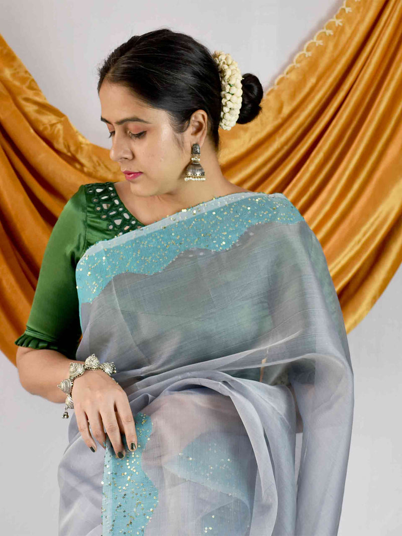 Buy Handwoven Matka Silk Jamdani Sequin Work Saree Online