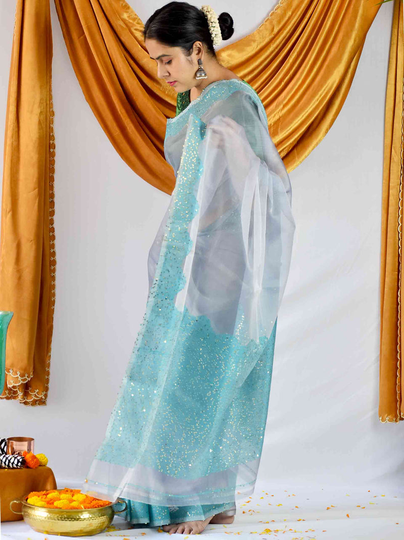 Buy Handwoven Matka Silk Jamdani Sequin Work Saree Online