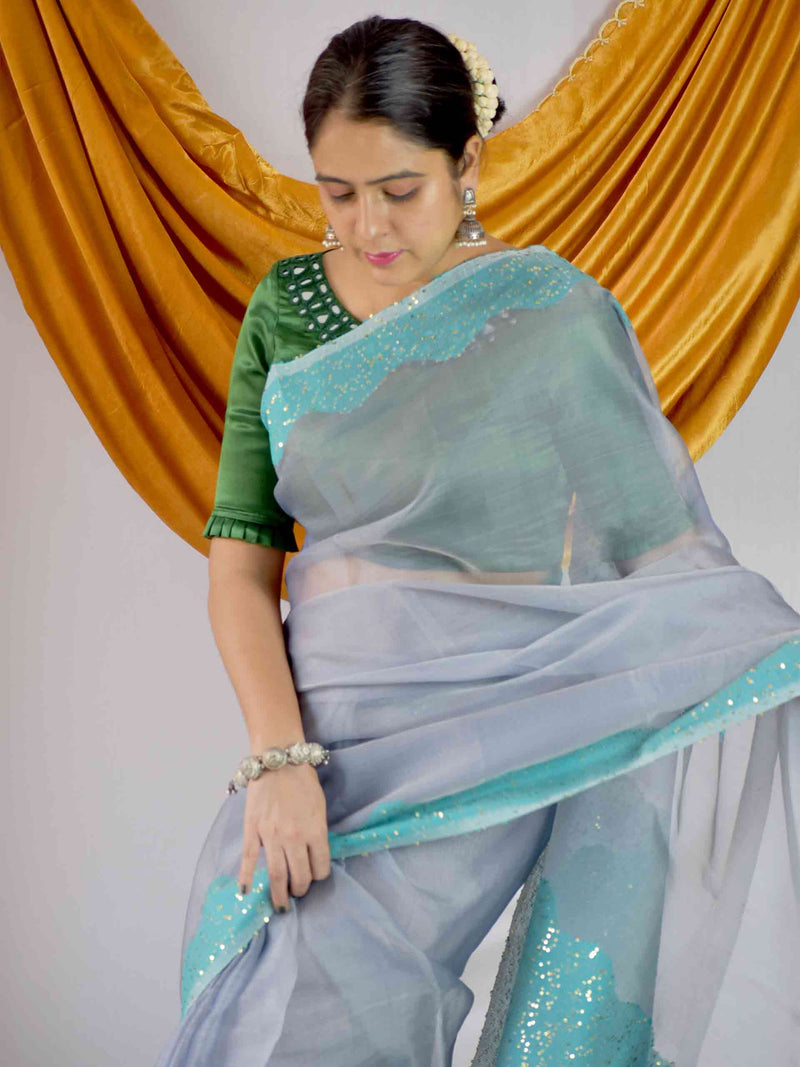 Buy Handwoven Matka Silk Jamdani Sequin Work Saree Online