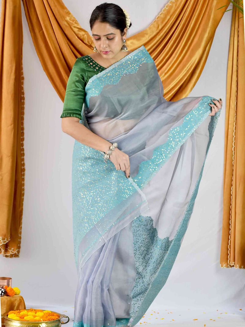 Buy Handwoven Matka Silk Jamdani Sequin Work Saree Online