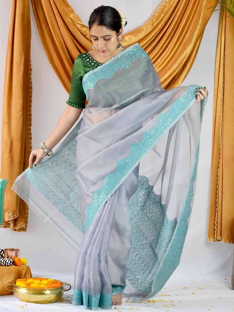 Buy Handwoven Matka Silk Jamdani Sequin Work Saree Online