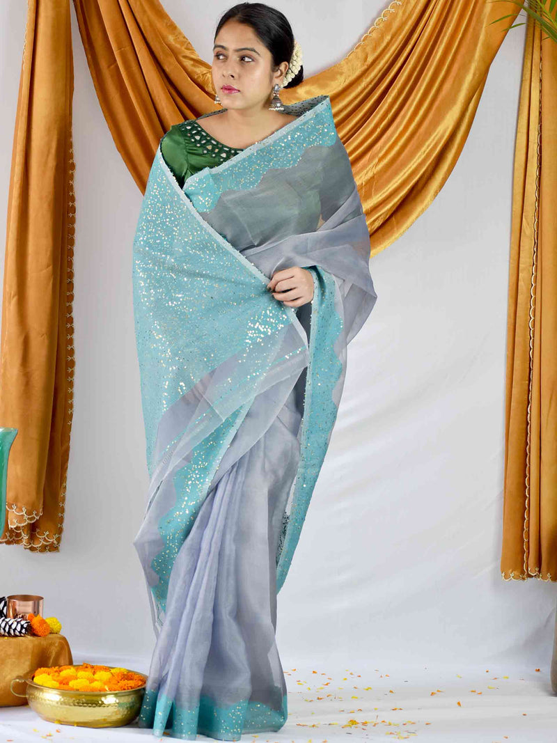 Buy Handwoven Matka Silk Jamdani Sequin Work Saree Online