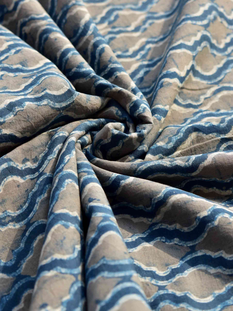 Dimmed sky - Hand block printed Cotton fabric $39 per meter