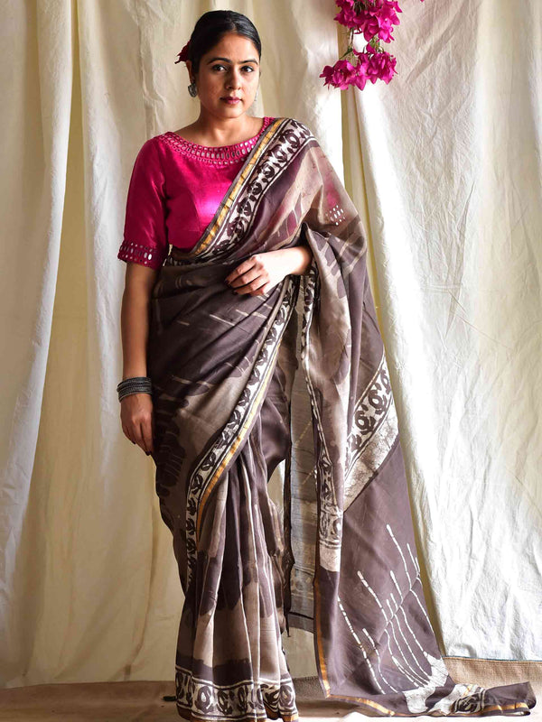 Mol - Dabu Chanderi silk saree