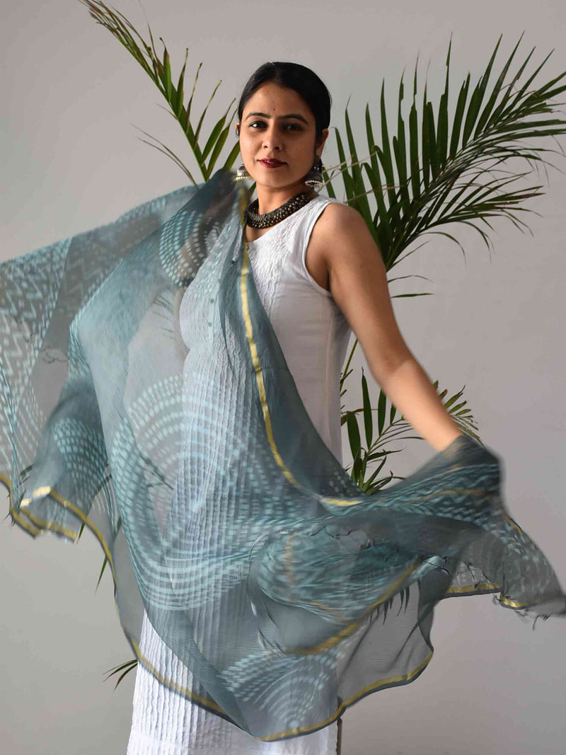green polka dupatta