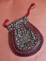 Nightangle - mashru silk and leather coin potli