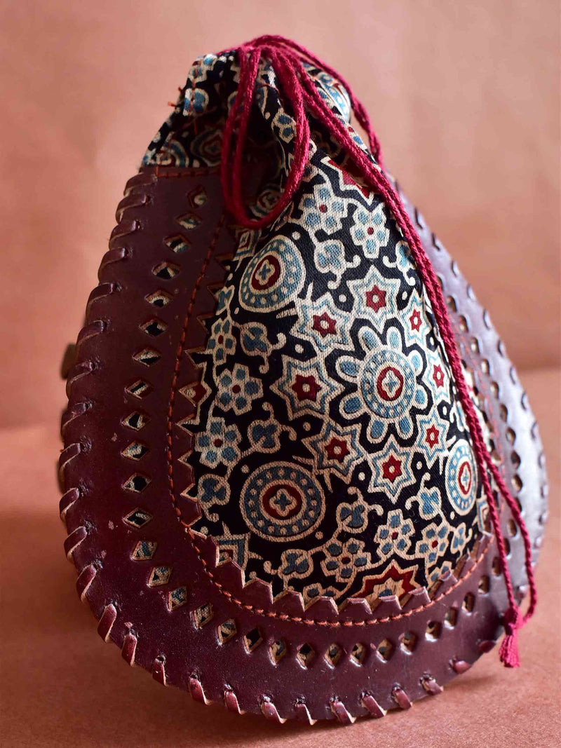 Nightangle - mashru silk and leather coin potli